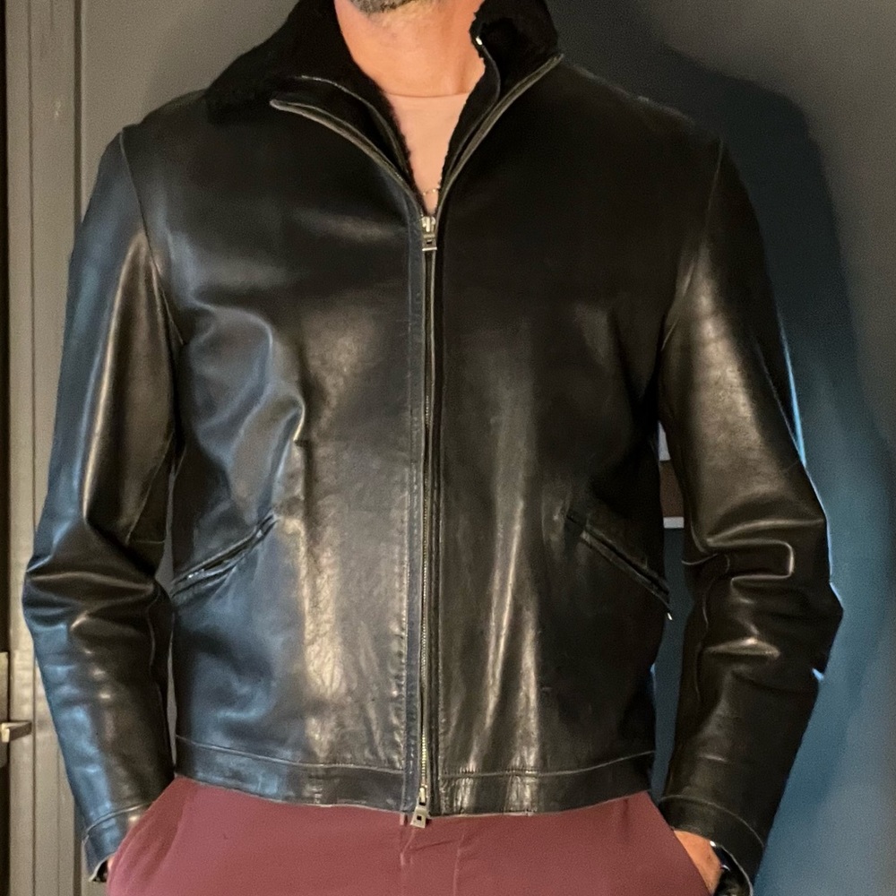 Hugo Boss leather jacket w wool liner